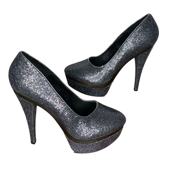 Promise Stiletto Platform Glitter Sparkly Steel Gray / Pewter Heels Size 9 - Picture 1 of 15
